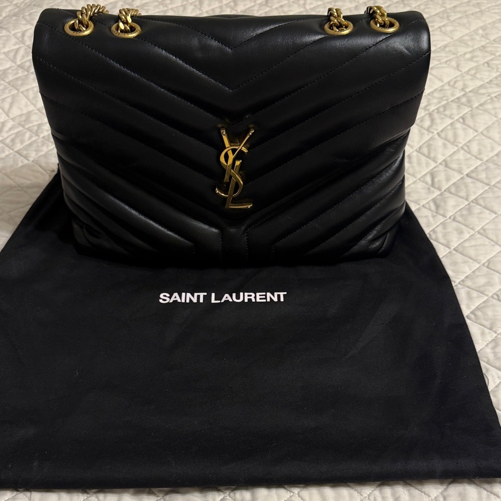 Saint Laurent Black Chevron Shoulder Bag